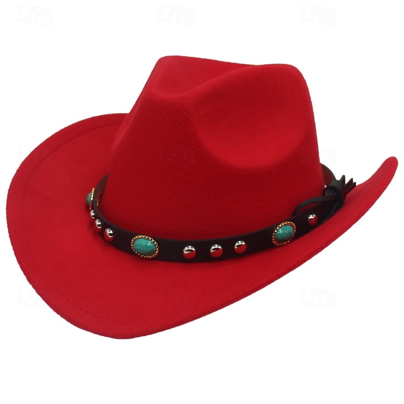 Men's Kentucky Derby Hat Sun Hat Cowboy Hat Fedora Trilby Hat Black Red Woolen Vintage Style Fashion 18th Century State of Texas Daily Theme Party Solid / Plain Color Sunscreen Cosplay 2025 - $12.99 –P3
