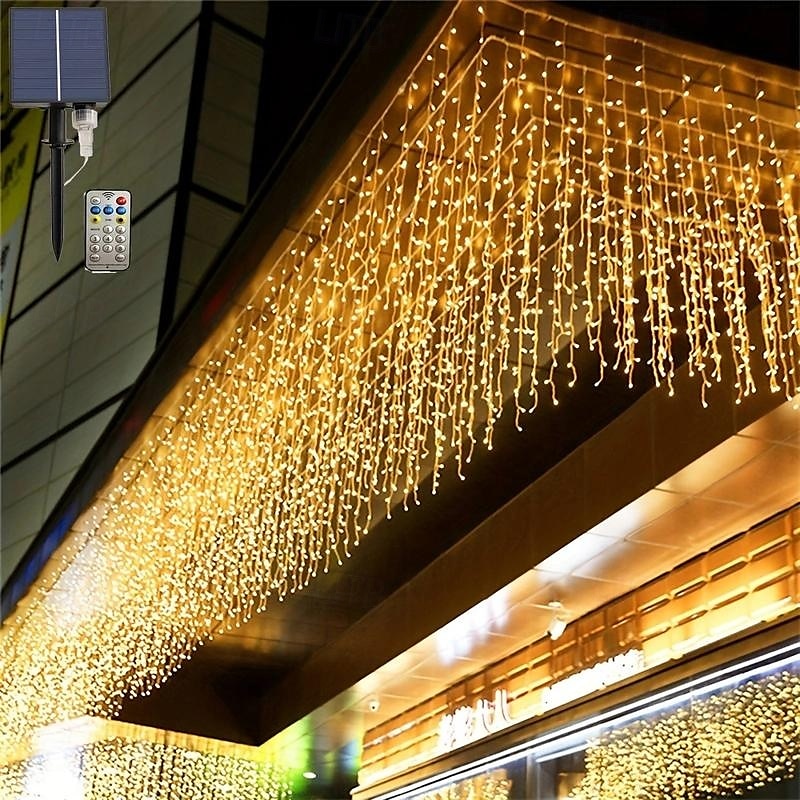 10M 400Leds Solar Icecle Curtain String Lights Christmas Outdoor Courtyard Garden Eaves Fence Stairs Festive Atmosphere Decorative Light String 2025 - $52.99 –P1