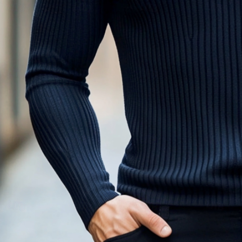 Men's Polo Shirts Rib Knit Top Business Casual Ribbed Polo Collar Long Sleeve Fashion Basic Solid Color Knitting Fall Winter Regular Fit White Navy Blue Army Green Gray Polo Shirts 2025 - $20.99 –P3