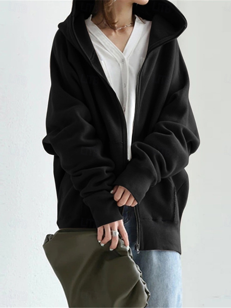 Mujer Chaqueta con capucha Exterior Calle Ropa Cotidiana Otoño Invierno Regular Abrigo Ajuste regular Mantiene abrigado Transpirable Elegante Casual Chaquetas Manga Larga Plano Con bolsillos Full Zip 2025 - $27.99 –P7