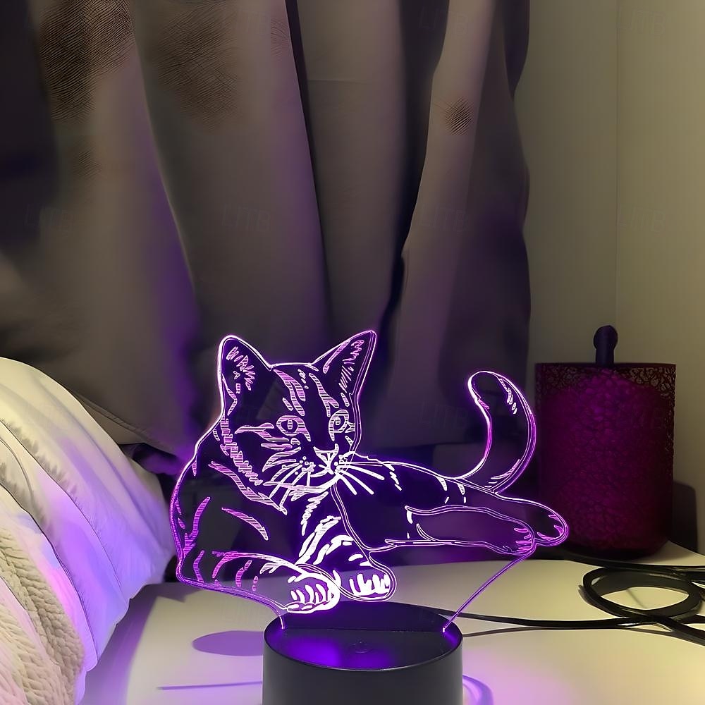 מנורת לילה תלת מימדית led חתול לחיות מחמד אשליה usb ליד מנורת שולחן 7 צבעים משתנה מתג מגע קישוט מנורת לילה מתנת יום הולדת צעצוע נושא מאהב 2025 - $19.49 –P12