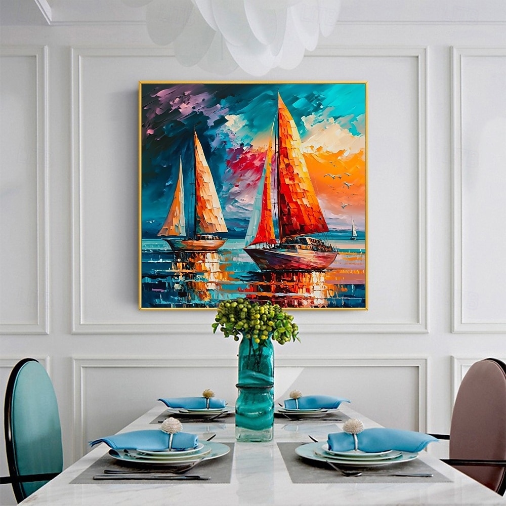 Segelboot-Ölgemälde, handgefertigt, abstraktes Segelboot-Kunstgemälde auf Leinwand, handgefertigtes nautisches Ölgemälde, große Segelschiff-Gemälde, Wandkunst, modernes Seestück-Gemälde für 2025 - $116.99 –P2