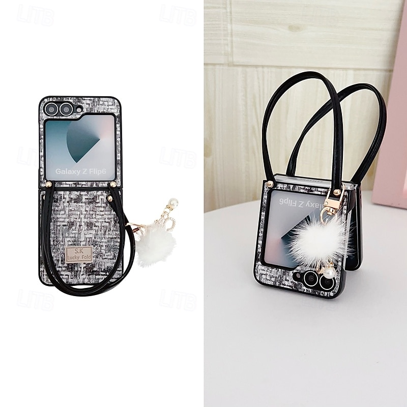 Phone Case For Z Flip 7 Z Flip 6 Z Flip 5 Z Flip 4 Back Cover with Stand Holder with Wrist Strap Shockproof Retro Textile TPU 2025 - $21.99 –P9