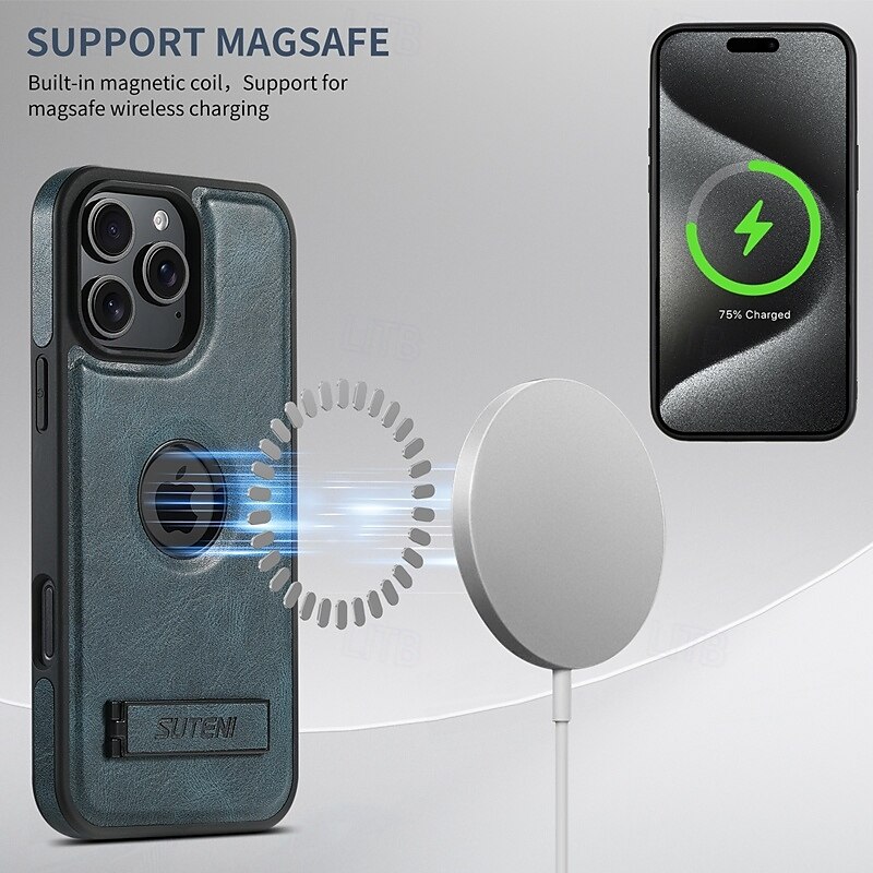 2025年 電話 ケース 用途 iPhone 16 Pro Max プラス iPhone 15 プロマックスプラス iPhone 14 13 12 Pro Max Plus iPhone 14 Pro Max iPhone 13 12 Pro Max バックカバー スタンド付き 磁石バックル ワイヤレス充電をサポート レトロ風 TPU PC PUレザー  コレクション – $22.99 –P7