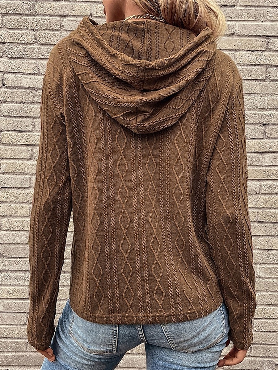 Women's Sweater Pullover Sweater Jumper Casual Soft Pure Color Ribbed Hooded Knitted Long Sleeve Regular Tops Knit Outdoor Daily Weekend Wine Brown Fall Winter 2025 - $37.99 –P5