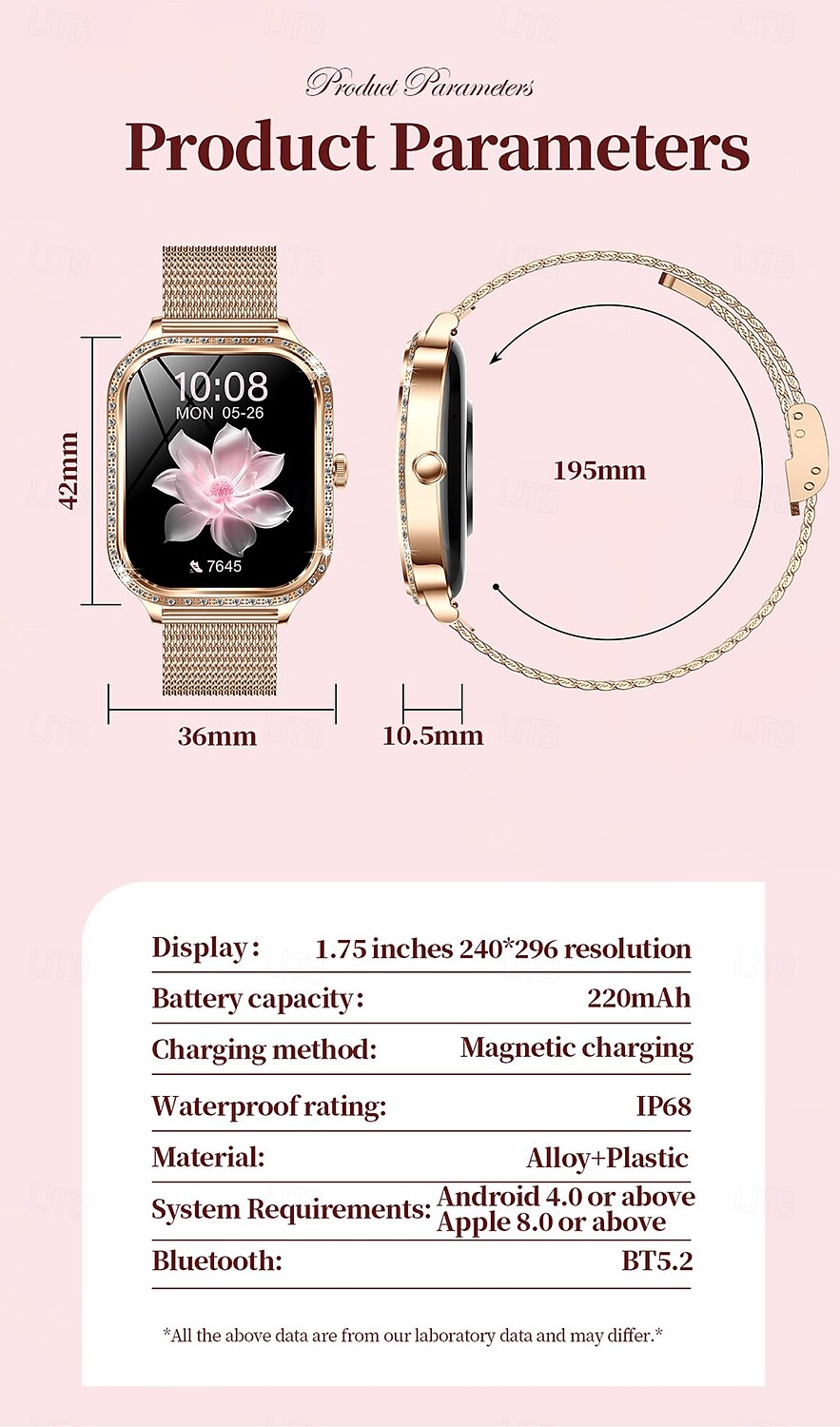 2025年 iMosi MK88 スマートウォッチ 1.75 インチ スマート·ウォッチ ブルートゥース 歩数計 着信通知 睡眠サイクル計測器 と互換性があります Android iOS 女性 ハンドフリーコール 防水 メディアコントロール IP68 36mmの時計ケース コレクション – $49.99 –P18