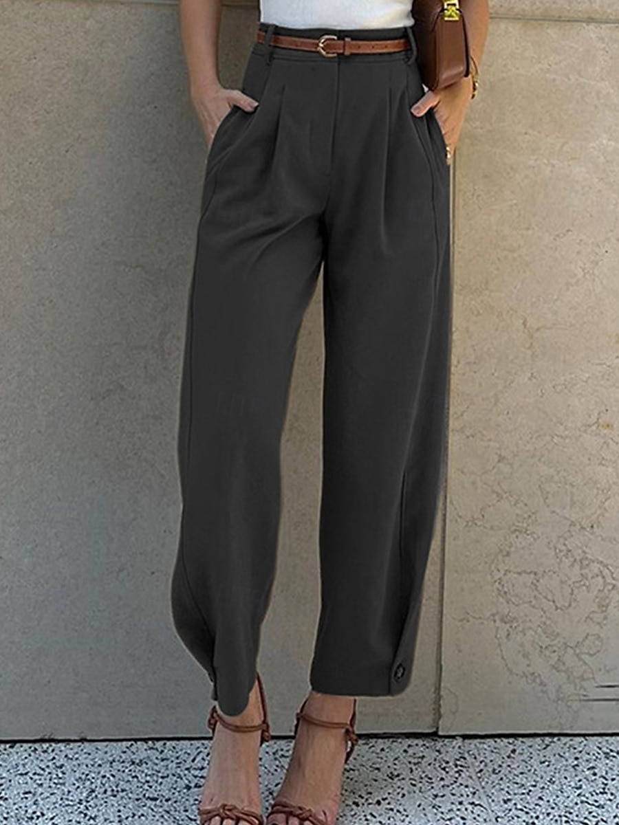 Жен. Чино Мода Уличный стиль Полная длина Завышенная Полотняное плетение Карман удобный Мягкий Удобный Слабоэластичная на открытом воздухе Офис Черный Военно-зеленный Кофейный Весна & осень 2026 - $36.99 –P3