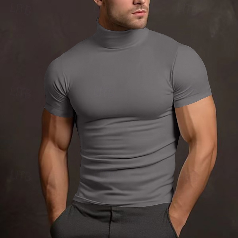 Homens Camiseta Camisa de gola alta Manga Curta Gola Alta Verão Primavera Tecido Moda Casual Confortável Crewneck Férias Rua Feriado Branco Top Tee para Homens de 2026 por $16.49 –P8