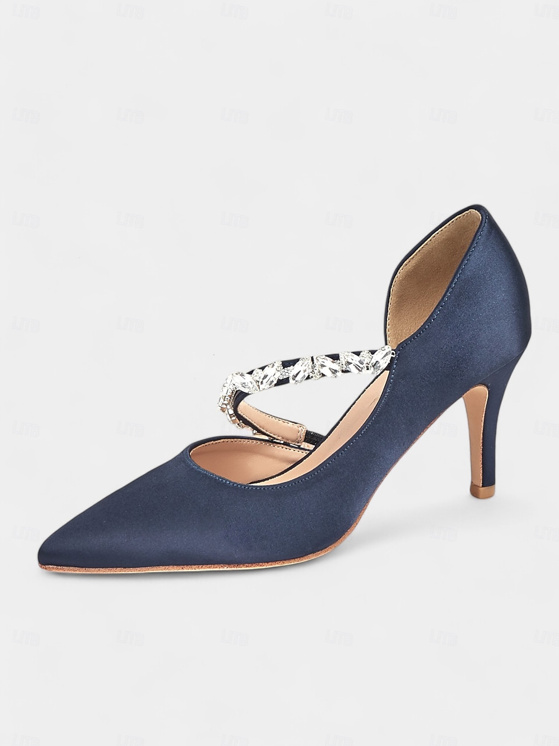 Damen-Pumps aus Satin mit Strasssteinen verziert – elegante Pumps mit spitzer Spitze für formelle Anlässe und Hochzeiten 2025 - $54.99 –P2