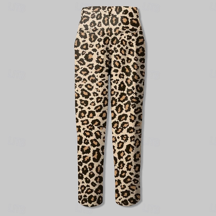 Herren Leopard-Druck Anzughose Mittlere Taille Business-Casual Formell Outdoor Straße Reißverschluss Tasche Sommer Frühling Herbst 3D-Druck Weiß Braun schwarz / weiß 2026 - $38.99 –P2