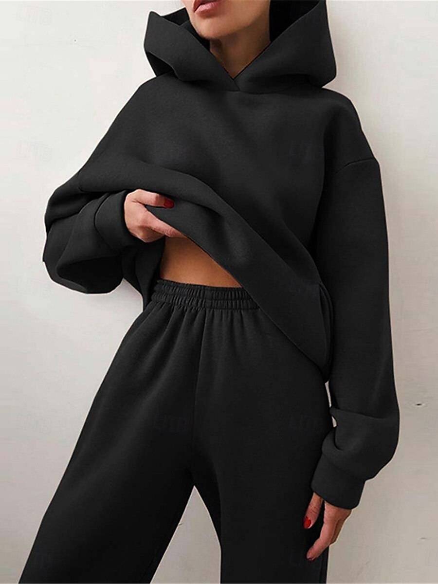 Damskie Moda Moda miejska Codzienny Bluza z Kapturem Spodnie dresowe Długi rękaw Kaptur Równina Codzienny Biały Niebieski Ciemnoszary Jesień Regularny 2025 - $25.99 –P3