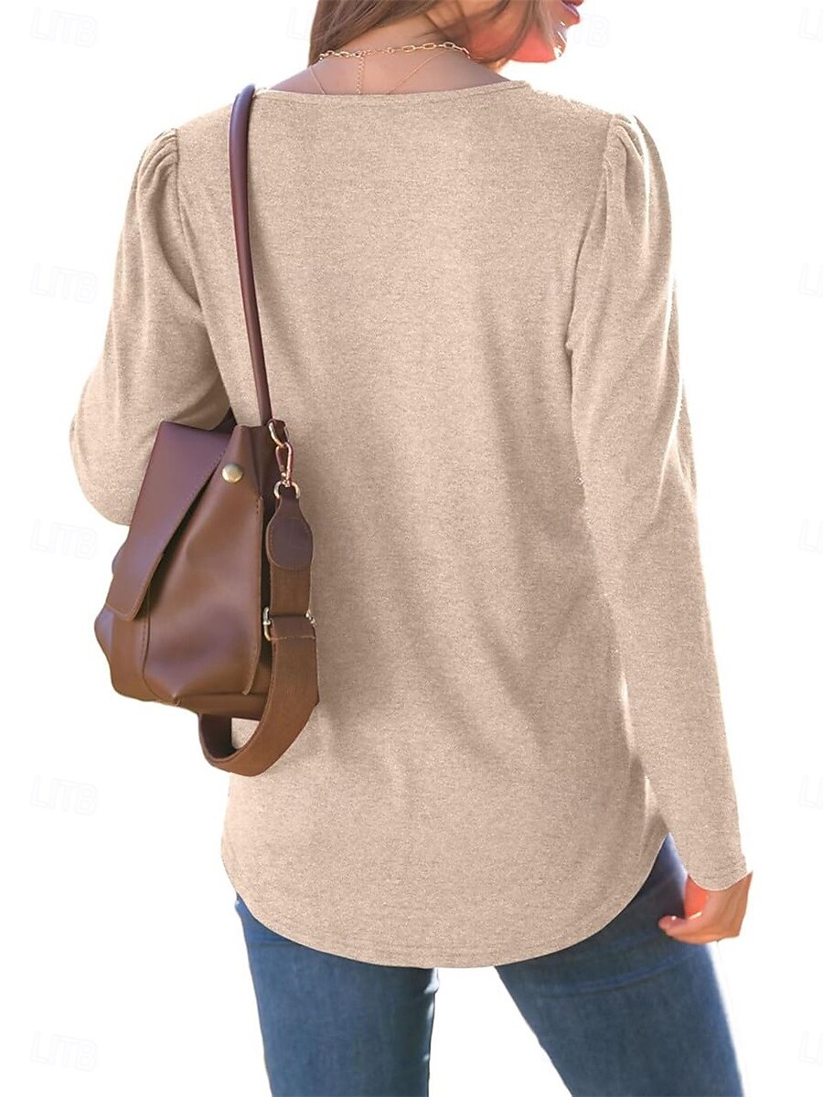 Damen T Shirt Glatt Modisch Modern Brautkleider schlicht Langarm Rundhalsausschnitt Normale Oberteile Täglich Wochenende Rote Braun Beige Herbst Winter 2025 - $31.99 –P3