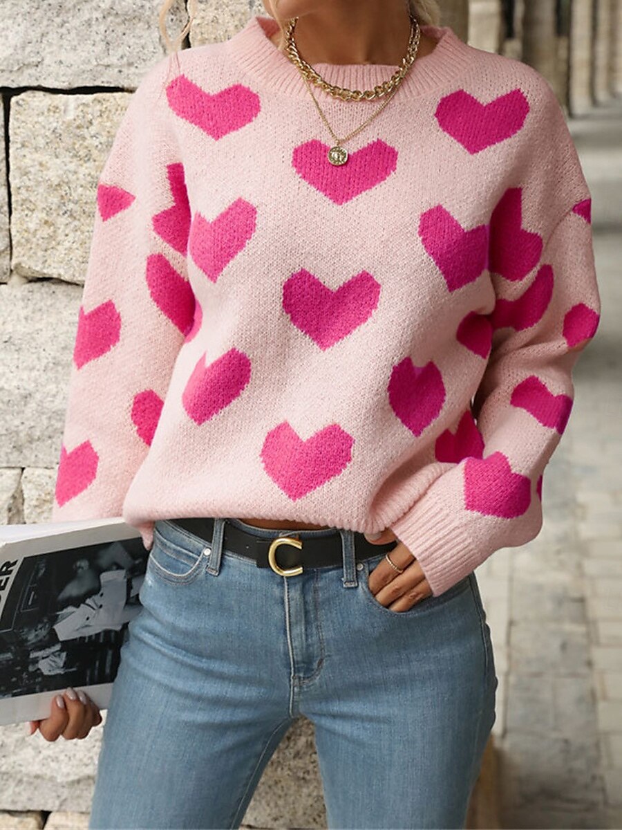 Femme Pull Chandail Pull Décontractées Flexible Cœur A côtes Col Ras du Cou Tricoté manche longue Hauts réguliers Tricoter Extérieur du quotidien Fin de semaine Rose Claire Fuchsia Automne Hiver de 2025 ? $51.99 –P5