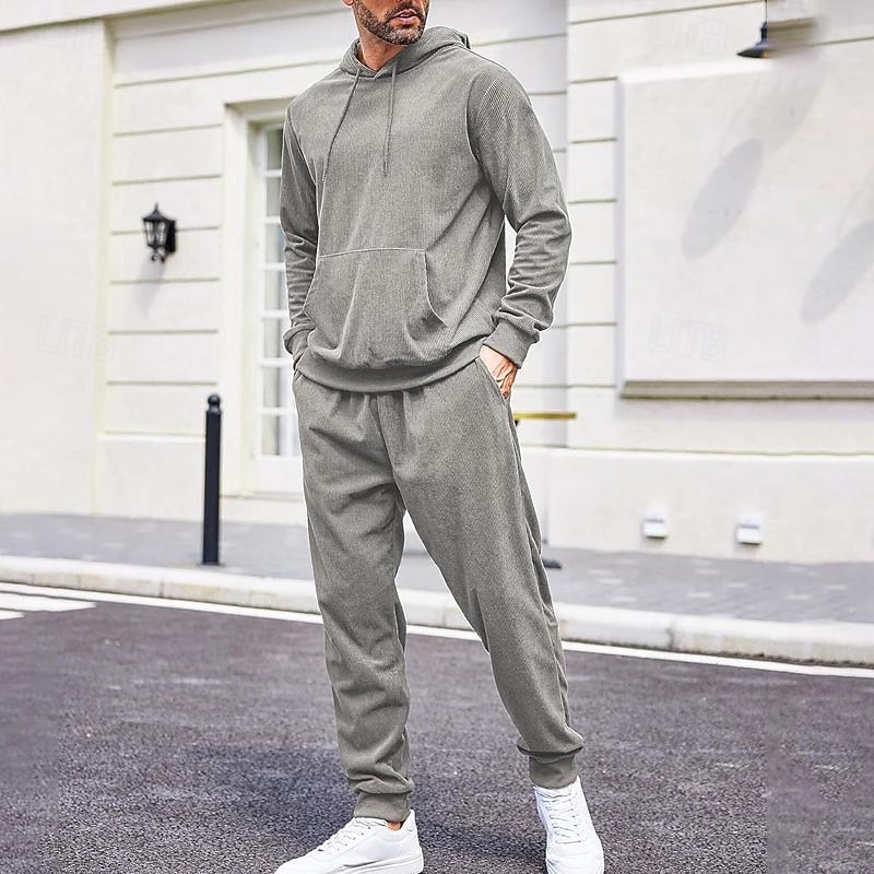 Men's Sweatshirt Tracksuit Sweatsuit Black Army Green Red Navy Blue Light Grey Hooded Plain Drawstring 2 Piece Sports & Outdoor Daily Holiday Streetwear Basic Casual Winter Spring &  Fall Clothing 2026 - $48.99 –P6