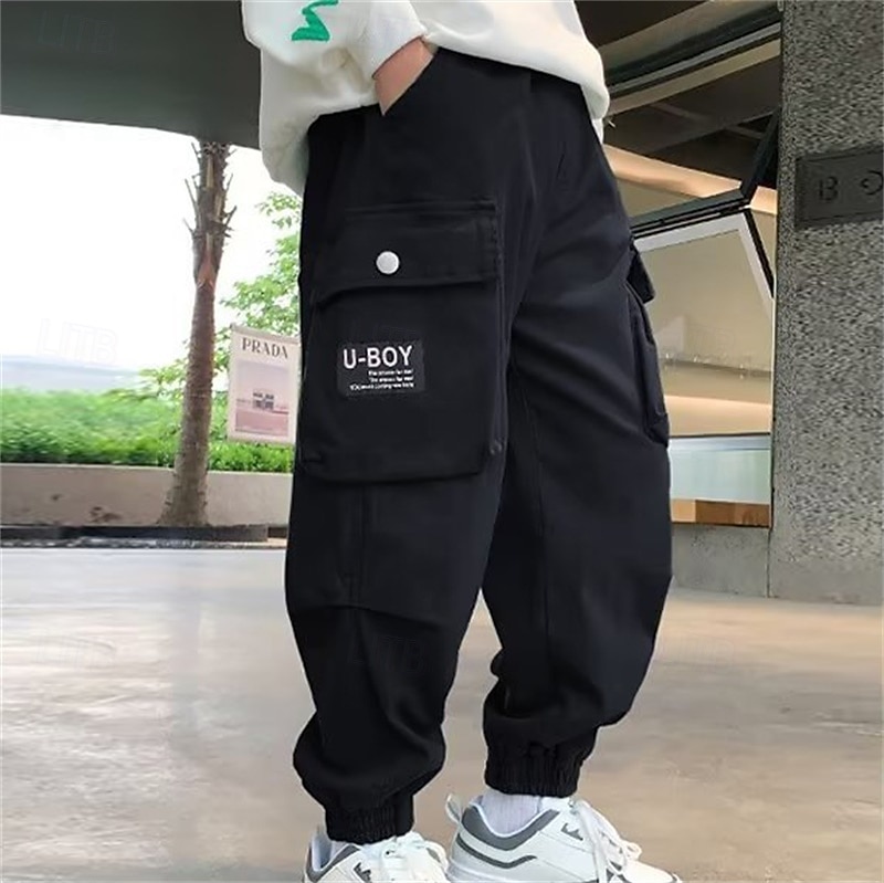 kinderkleidung Jungen Hose Cargohosen Hose Patchwork Tasche Feste Farbe Atmungsaktiv Weich Comfort Hose Outdoor Täglich Basic Schwarz Khaki Mittlere Taille 2025 - $16.99 –P1