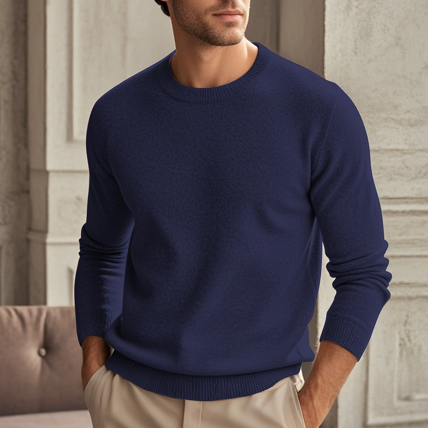 Herren Wollpullover Pullover Kaschmir Kaschmirpullover Strickpullover Gerippt Stricken Standard Strick Glatt Rundhalsausschnitt Modisch Brautkleider schlicht Freizeitskleidung Verabredung Bekleidung 2025 - $25.99 –P7