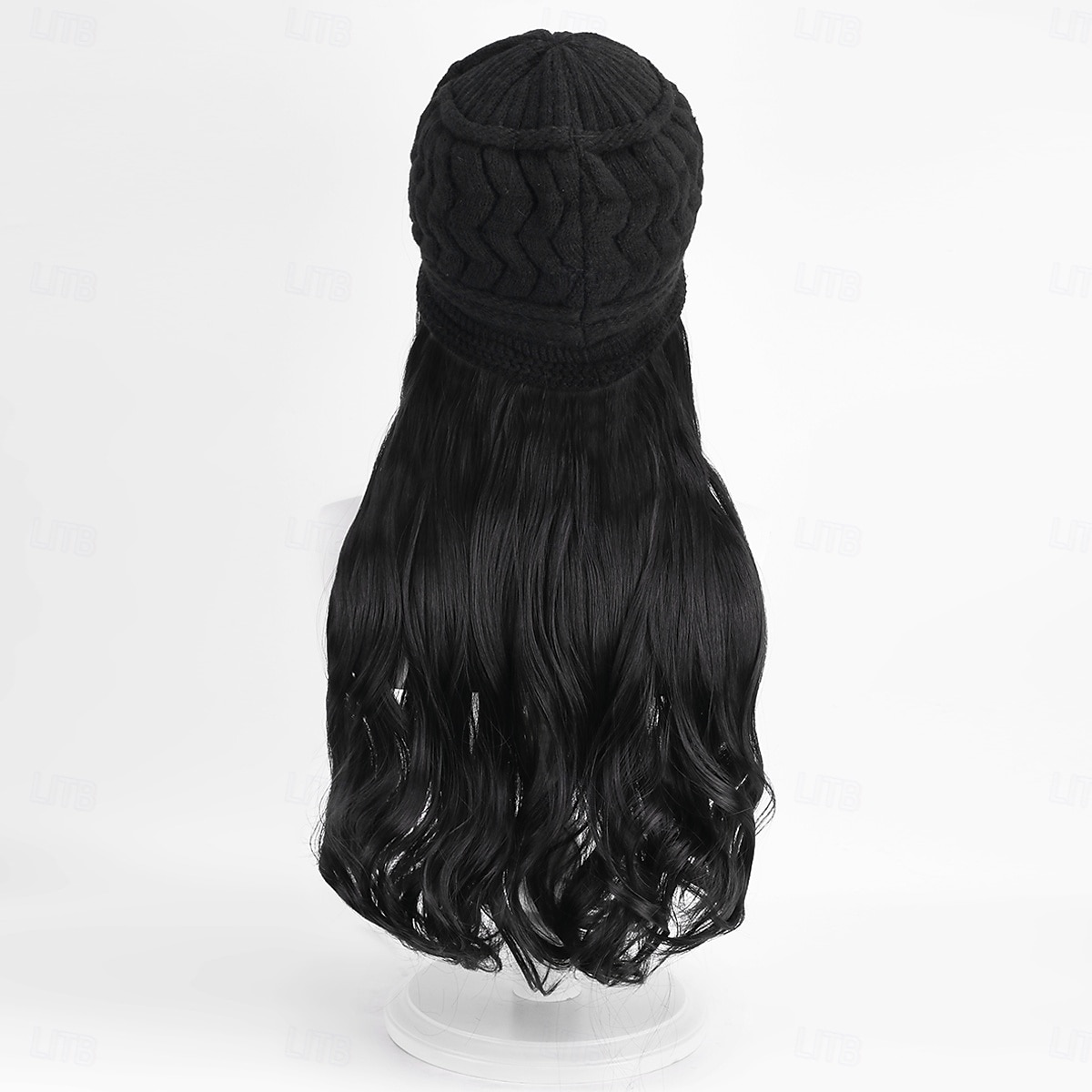 Gorro con peluca y extensiones de pelo largo y ondulado, gorro de punto con pompón para mujer, color negro, para invierno 2025 - $26.99 –P2