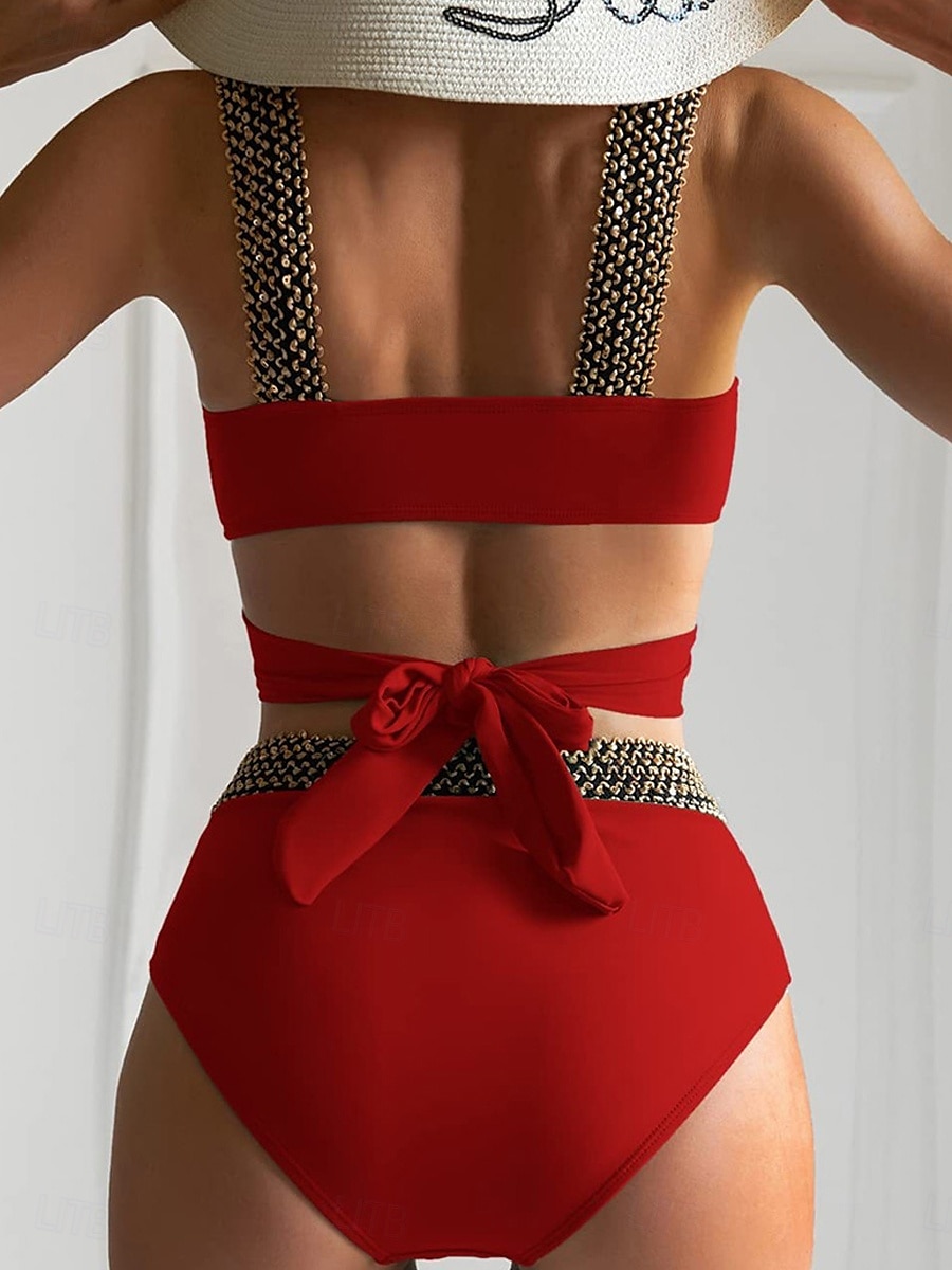 Női Fürdőruha Bikini 2 darab Bugyik Fürdőruha Nyitott hátú Kollázs Vékony Szabadság Strandruházat Tömör szín V-alakú Ujjatlan Fürdőruhák 2025 - $29.99 –P9