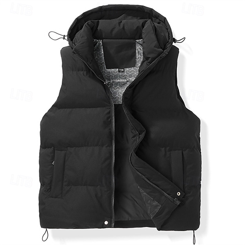 Pánské Puffer Vesta Vesta s kapucí Vesta Prošívaná vesta Denní Rande Dovolená Módní Na běžné nošení Podzim zima Kapsy Polyester Zahřívací Pohodlné Pevná barva Zip Kapuce Běžný Černá Hnědá Armádn 2025 - $50.99 –P6