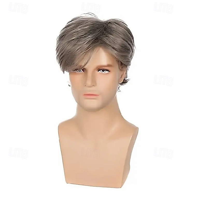 pánské paruky krátká šedá paruka syntetická tepelně odolná přírodní cosplay paruka do vlasů 2025 - $18.99 –P3