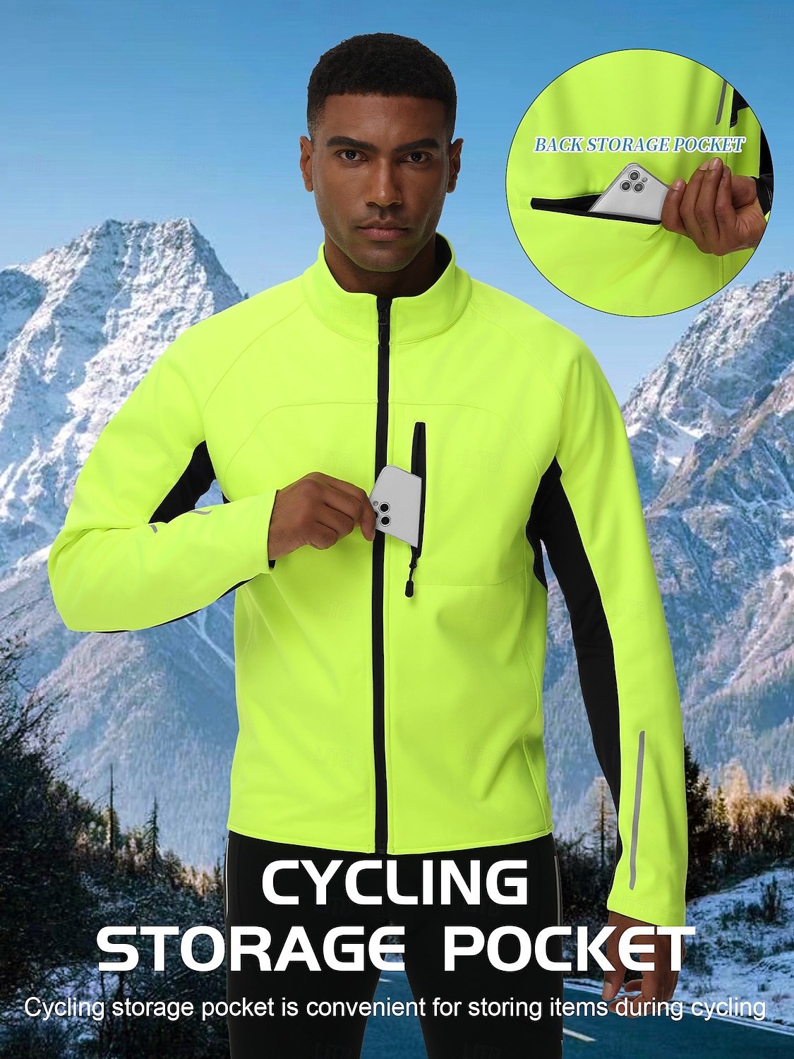 Herr Cykeljacka Vindtät jacka Fleece-jacka Vinter Håller värmen Fleecefoder Vindtät Mateial som andas Cykel Träningsoverall Vindjackor Svart Grön Cykelkläder 2025 - $61.99 –P5