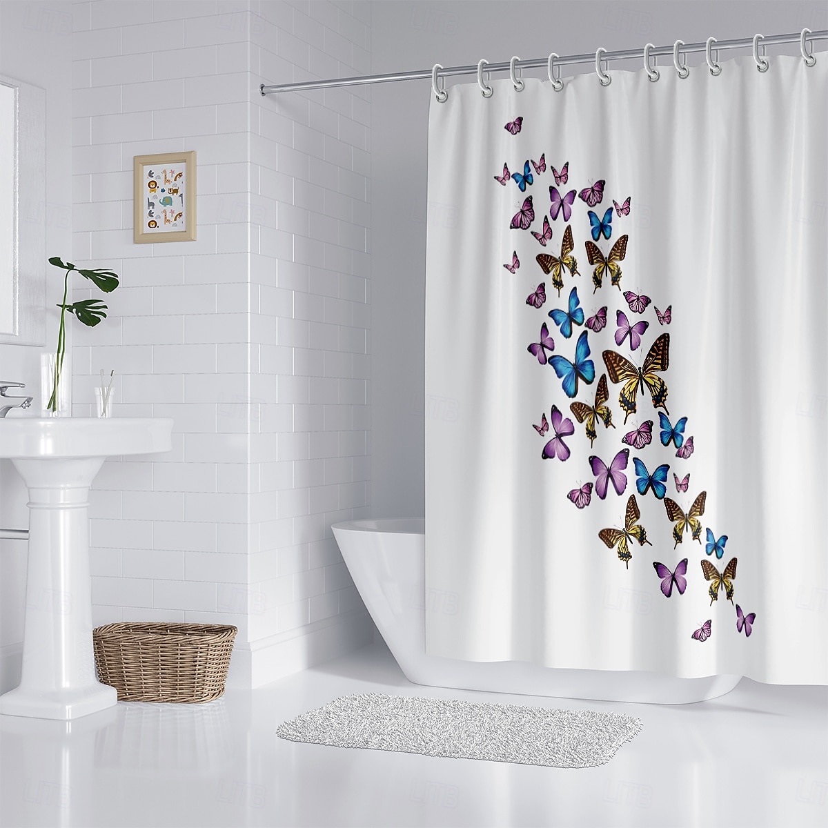 Shower Curtain with Hooks 180cm*180cm(70"*70") Polyester Washable Waterproof Pattern Bathroom Bathtub Decor Vintage Butterfly 2025 - $22.99 –P3
