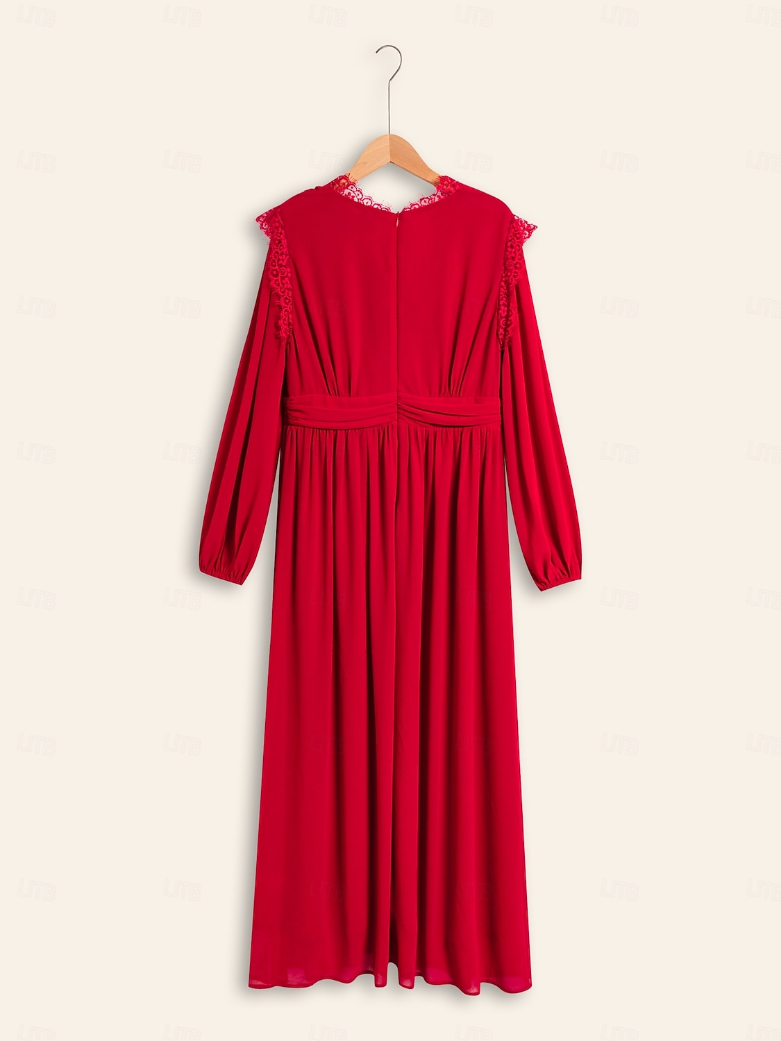 abito lungo da festa in chiffon rosso e pizzo con scollo a V del 2025 a $178.99 –P8