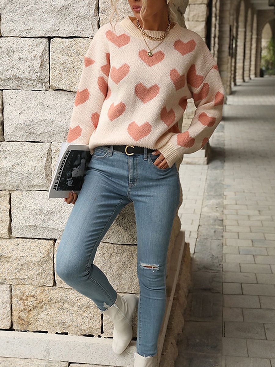 Femme Pull Chandail Pull Décontractées Flexible Cœur A côtes Col Ras du Cou Tricoté manche longue Hauts réguliers Tricoter Extérieur du quotidien Fin de semaine Rose Claire Fuchsia Automne Hiver de 2025 ? $51.99 –P4