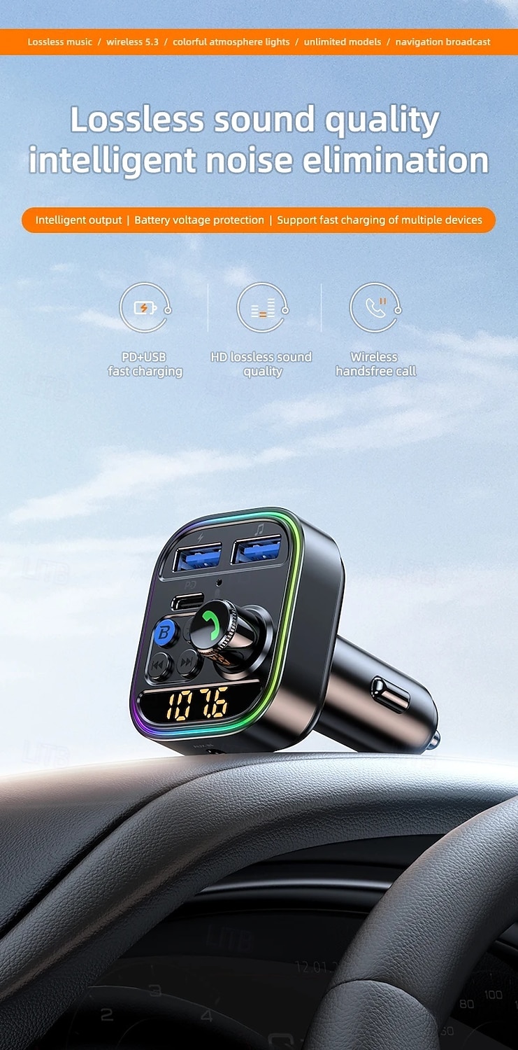 2025年 ワイヤレス Bluetooth カーアダプター Bluetooth 5.3 FM トランスミッター 補助ラジオ受信機 MP3 プレーヤー ハンズフリー通話 タイプ C USB カーチャージャー  コレクション – $16.99 –P15