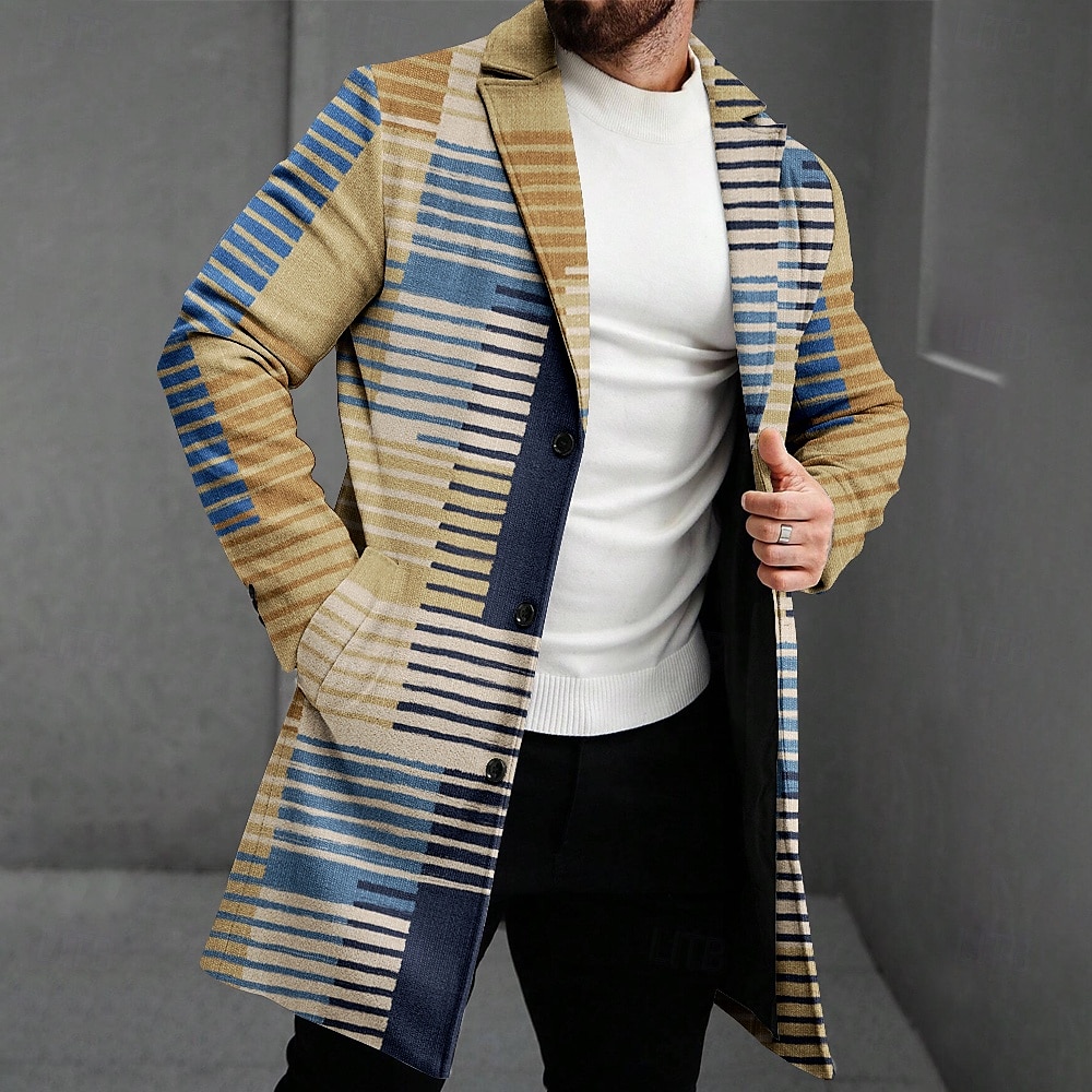 Per uomo A strisce Cappotto invernale Giacca in pile Cappotto Termale Comodo Lavoro Informale Formale Da tutti i giorni Bottoni Stampa 3D Tasca frontale Inverno Collo ripiegabile Manica lunga Giallo del 2025 a $67.99 –P1