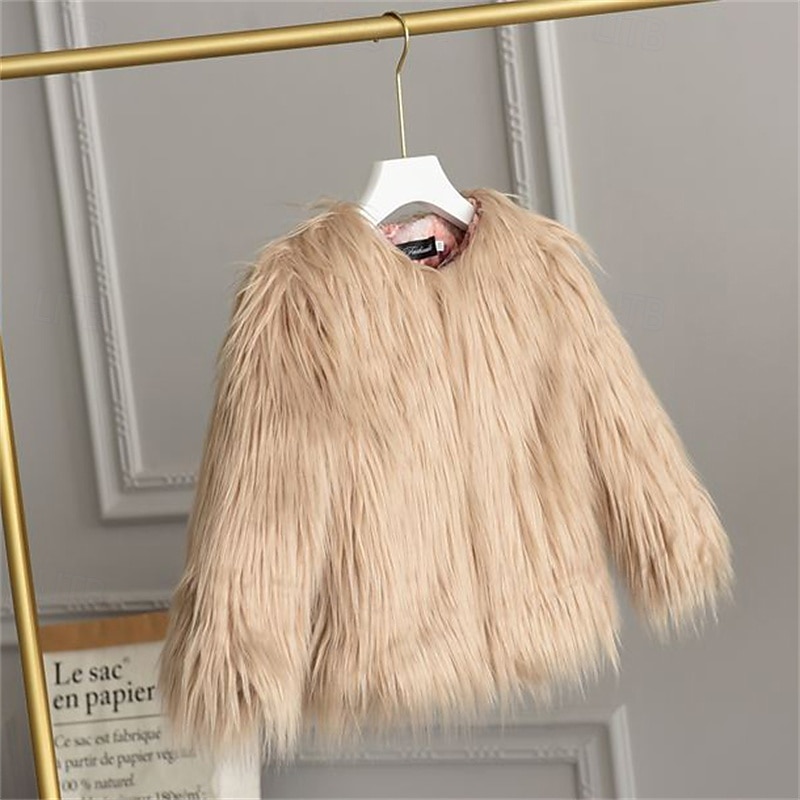 Kids Girls' Faux Fur Coat Solid Color Cute School Coat Outerwear 4 years+ Fall White Champagne Wine 2025 - $36.99 –P5