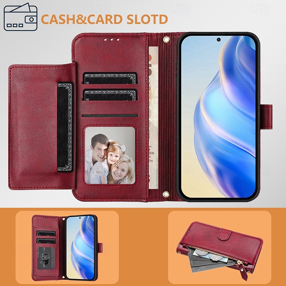 Чехол для iPhone 16 Pro Max Plus iPhone 15 Pro Max Plus iPhone 14 13 12 11 Pro Max Plus X XR XS бумажник с подставкой молния полная защита тела ретро TPU PU кожа 2025 - $22.99 –P9