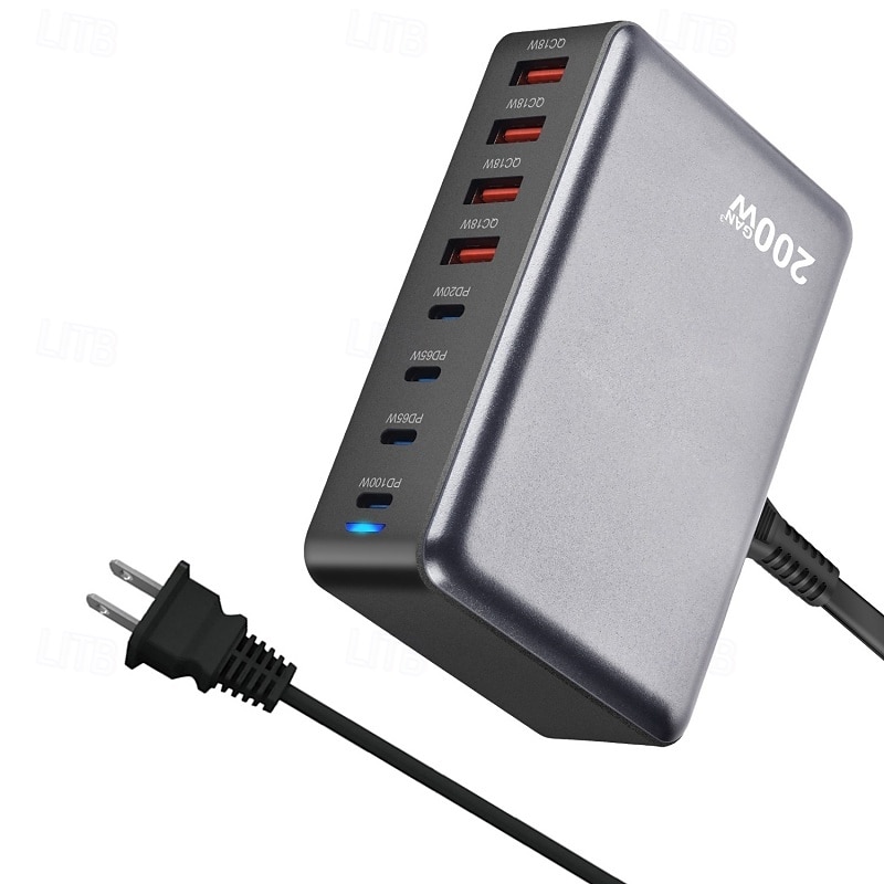 200 Вт usb c зарядное устройство блок gan 8-портовый usb c быстрая зарядная станция pps pd 65 Вт ноутбук зарядное устройство адаптер 2025 - $87.99 –P7