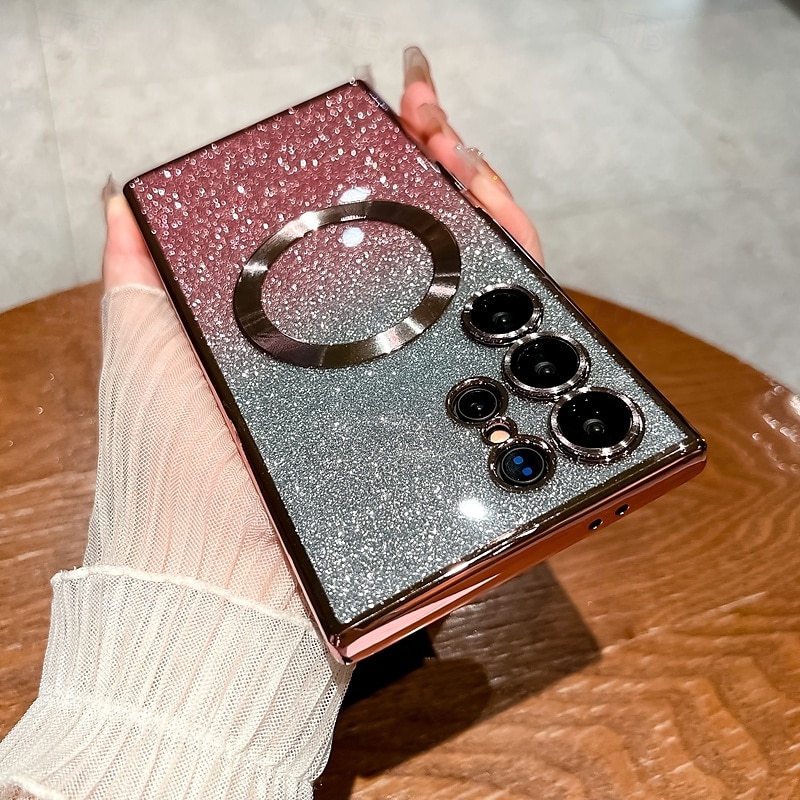 teléfono Funda Para S24 S24 Ultra Plus S24 FE S23 S23 Ultra S23 Plus S25 Ultra Funda Trasera Magnética Soporte de carga inalámbrica Brillo ostentoso brillante Retro TPU Enchapado ordenador personal 2025 - $14.99 –P11