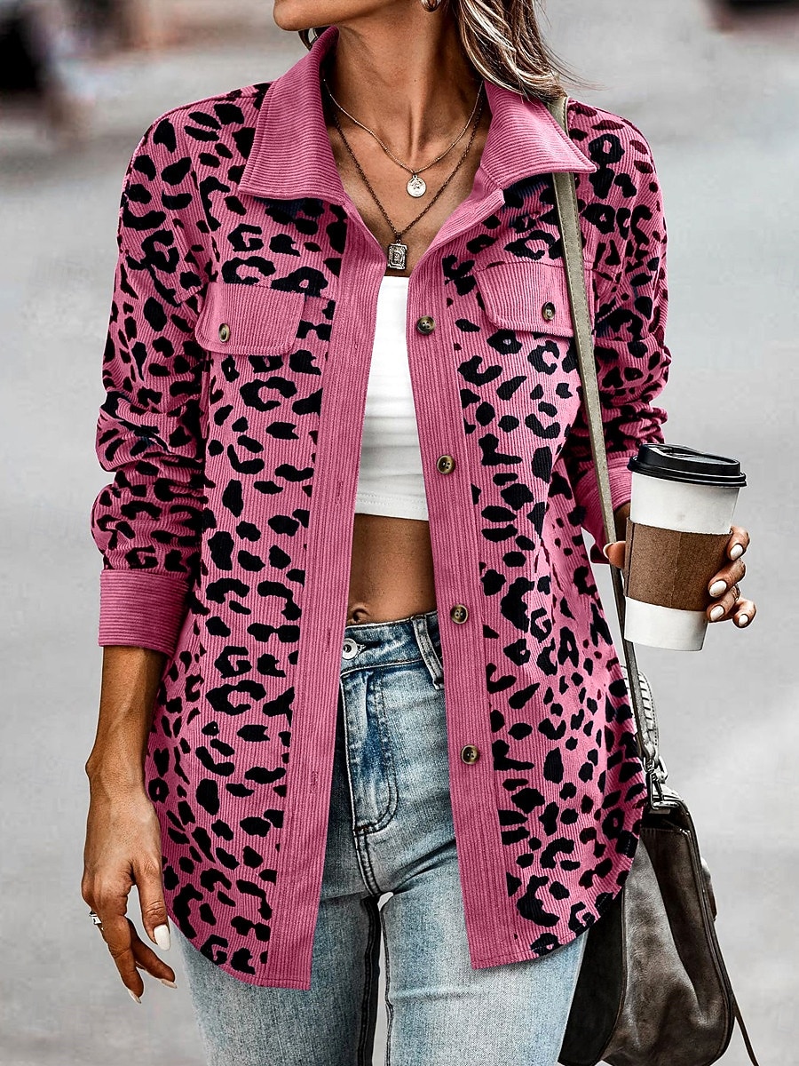Dam Vardaglig jacka Utomhus Gata Dagliga kläder Höst Vinter Normal Täcka Normal Håller värmen Andningsfunktion Stylish Ledigt Jacka Långärmad Leopard Med fickor Mönster Rodnande Rosa Blå Grön 2025 - $34.99 –P6