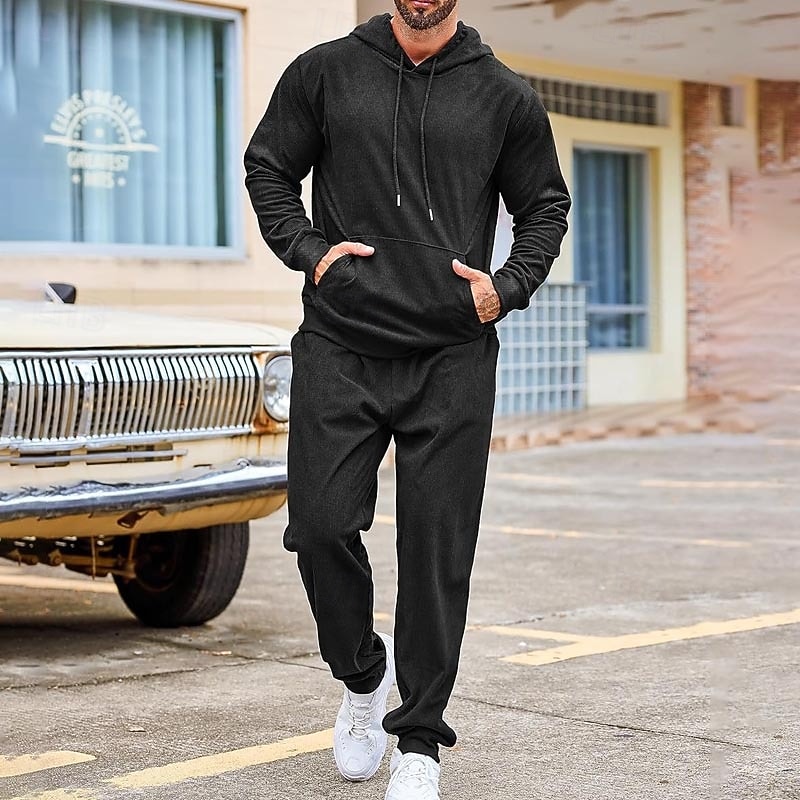 Men's Sweatshirt Tracksuit Sweatsuit Black Army Green Red Navy Blue Light Grey Hooded Plain Drawstring 2 Piece Sports & Outdoor Daily Holiday Streetwear Basic Casual Winter Spring &  Fall Clothing 2026 - $48.99 –P5