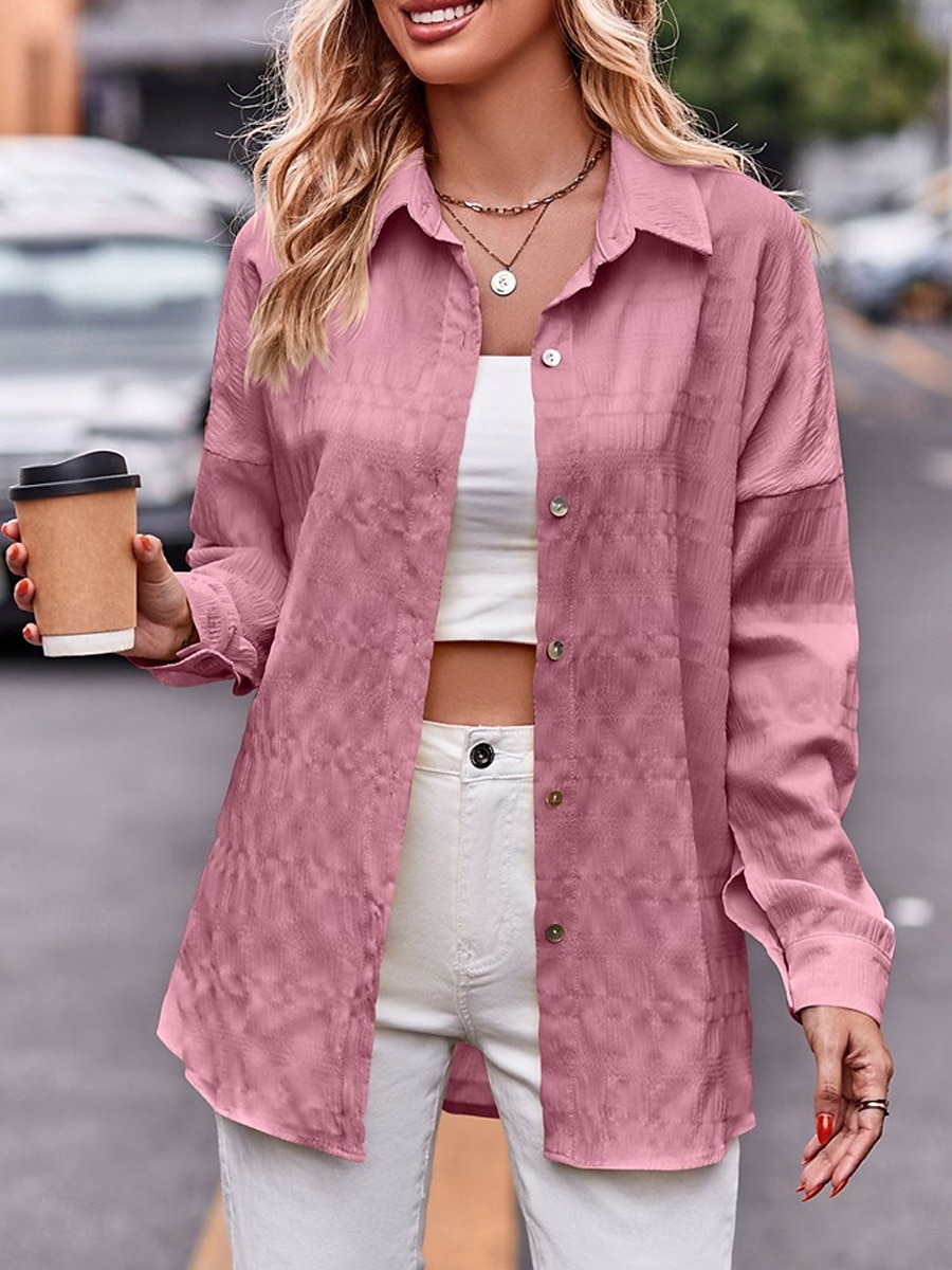 Dam Vardaglig jacka Utomhus Gata Dagliga kläder Höst Vinter Normal Täcka Normal Håller värmen Andningsfunktion Stylish Ledigt Jacka Långärmad Ensfärgat Med fickor Gul Rodnande Rosa Blå 2025 - $37.99 –P5