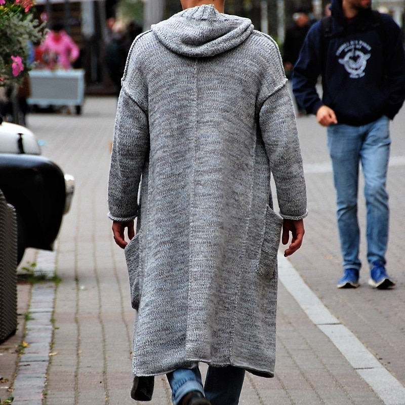 Homme Gilet Cardigan Pull en tricot A côtes Tricoter Longue Poche Plaine / Solide Capuche Mode Classique Usage quotidien Rendez-vous Vêtement Tenue Automne hiver Gris M L XL de 2025 ? $42.99 –P4