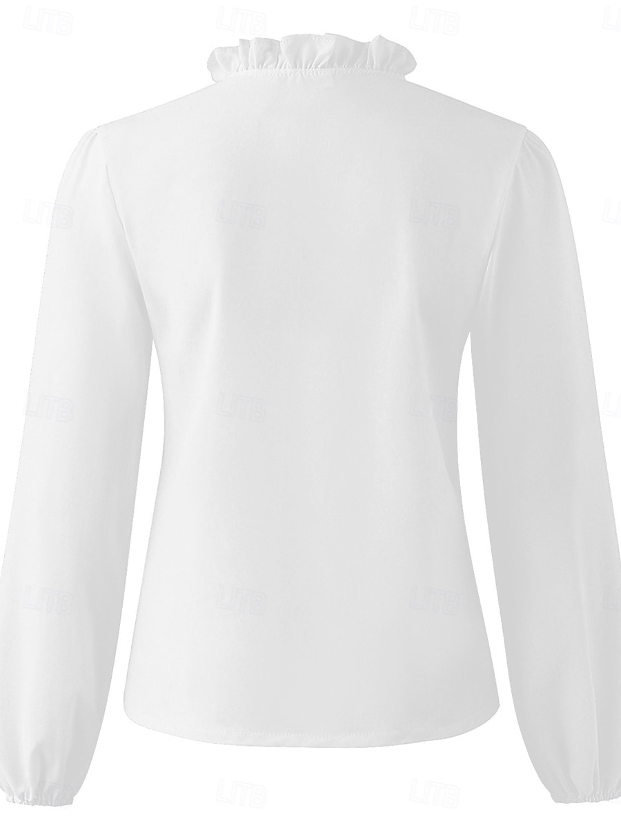 Per donna Camicia Blusa Tinta unica Essenziale Informale Manica lunga A V Top regolari Giornaliero Con balze Bianco Blu Autunno Inverno del 2025 a $27.99 –P3