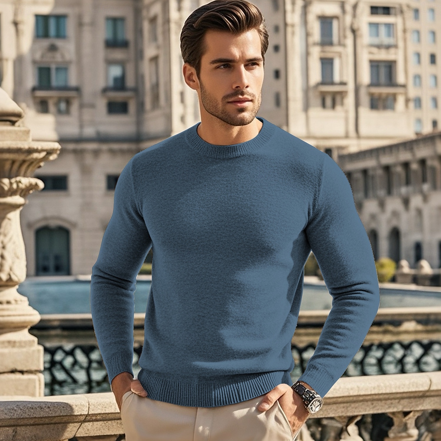 Herren Wollpullover Pullover Kaschmir Kaschmirpullover Strickpullover Gerippt Stricken Standard Strick Glatt Rundhalsausschnitt Modisch Brautkleider schlicht Freizeitskleidung Verabredung Bekleidung 2025 - $25.99 –P5