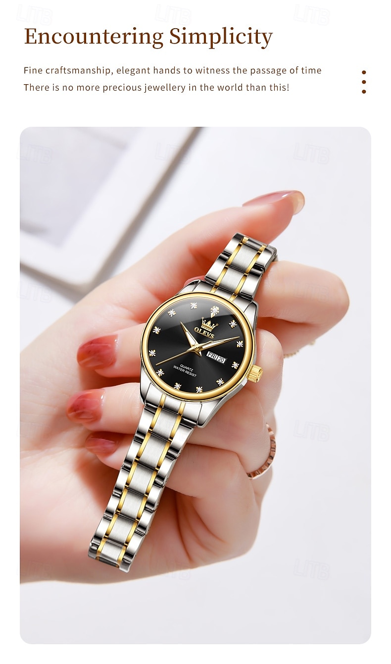 OLEVS 3612 Original Elegant Quartz Ladies Watch Week Calendar Display Dress Watch For Women Waterproof Stainless Steel Clock 2025 - $31.99 –P4