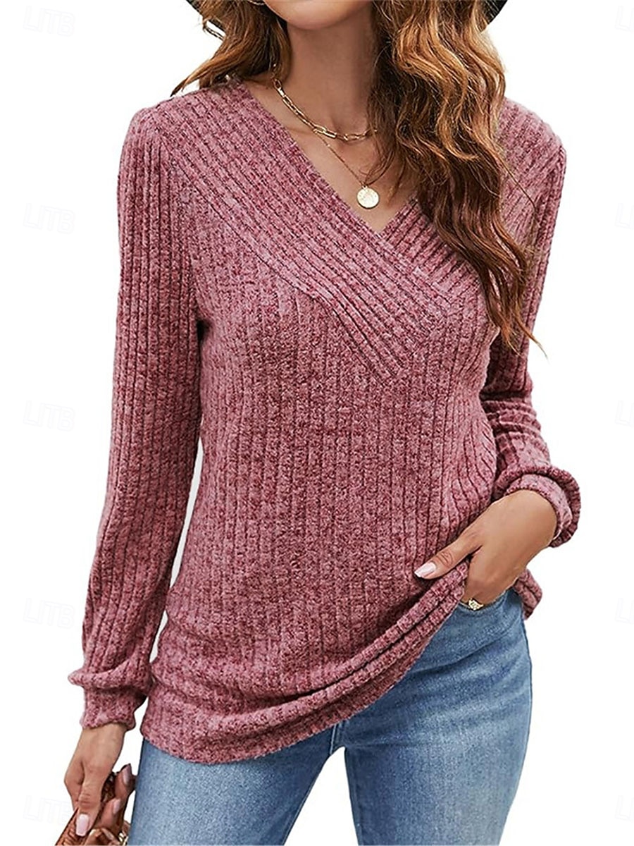 Femme Pull Chandail Pull Décontractées Flexible Couleur monochrome A côtes Col V Tricoté manche longue Hauts réguliers Tricoter Extérieur du quotidien Fin de semaine Noir Fuchsia Automne Hiver de 2025 ? $28.99 –P3