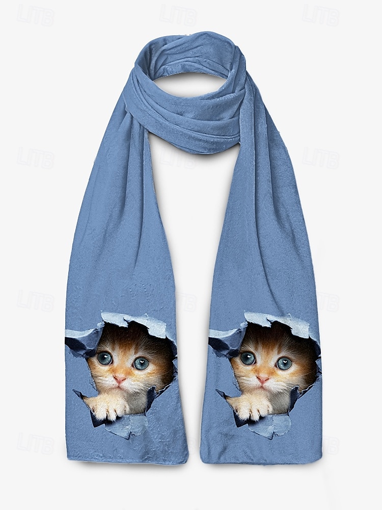 Women's Soft Blue Cat Print Scarf – Adorable Peekaboo Kitten Design, Cozy and Cute Accessory for Cat Lovers 2025 - $18.99 –P5