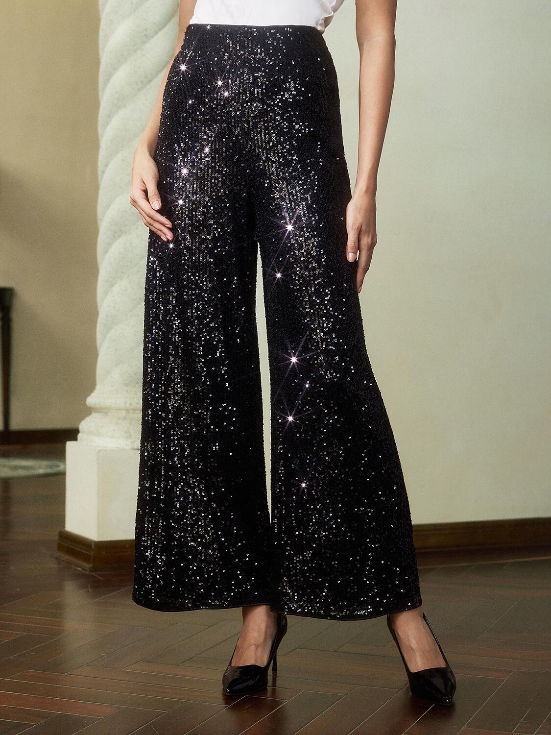 Femme Pantalon à paillettes Toute la longueur Elégant Fête / Soirée Noir bleu marine Printemps & Automne S M L de 2025 ? $52.99 –P7