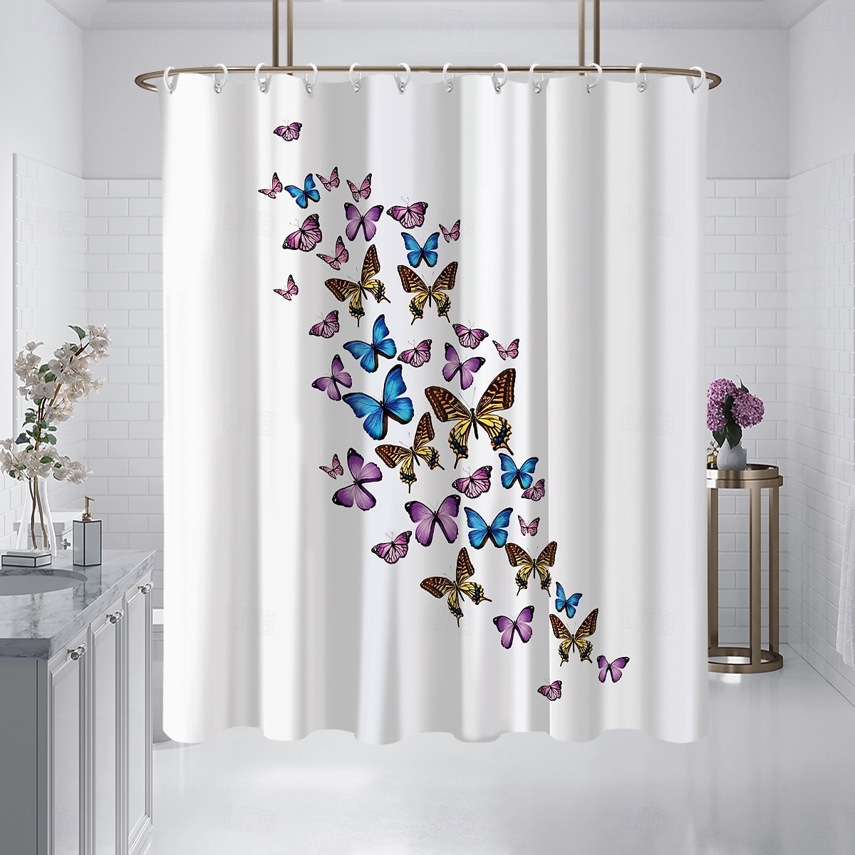 Shower Curtain with Hooks 180cm*180cm(70"*70") Polyester Washable Waterproof Pattern Bathroom Bathtub Decor Vintage Butterfly 2025 - $22.99 –P1