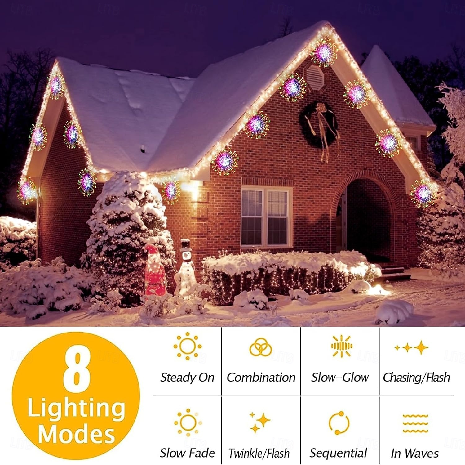4 stuks zonne-vuurwerkverlichting, zonne-padverlichting 360 leds met afstandsbediening 8 standen, waterdichte buitenverlichting voor tuin, erf, terras, looppad, kerst- en vakantiedecoraties 2025 - $27.99 –P7