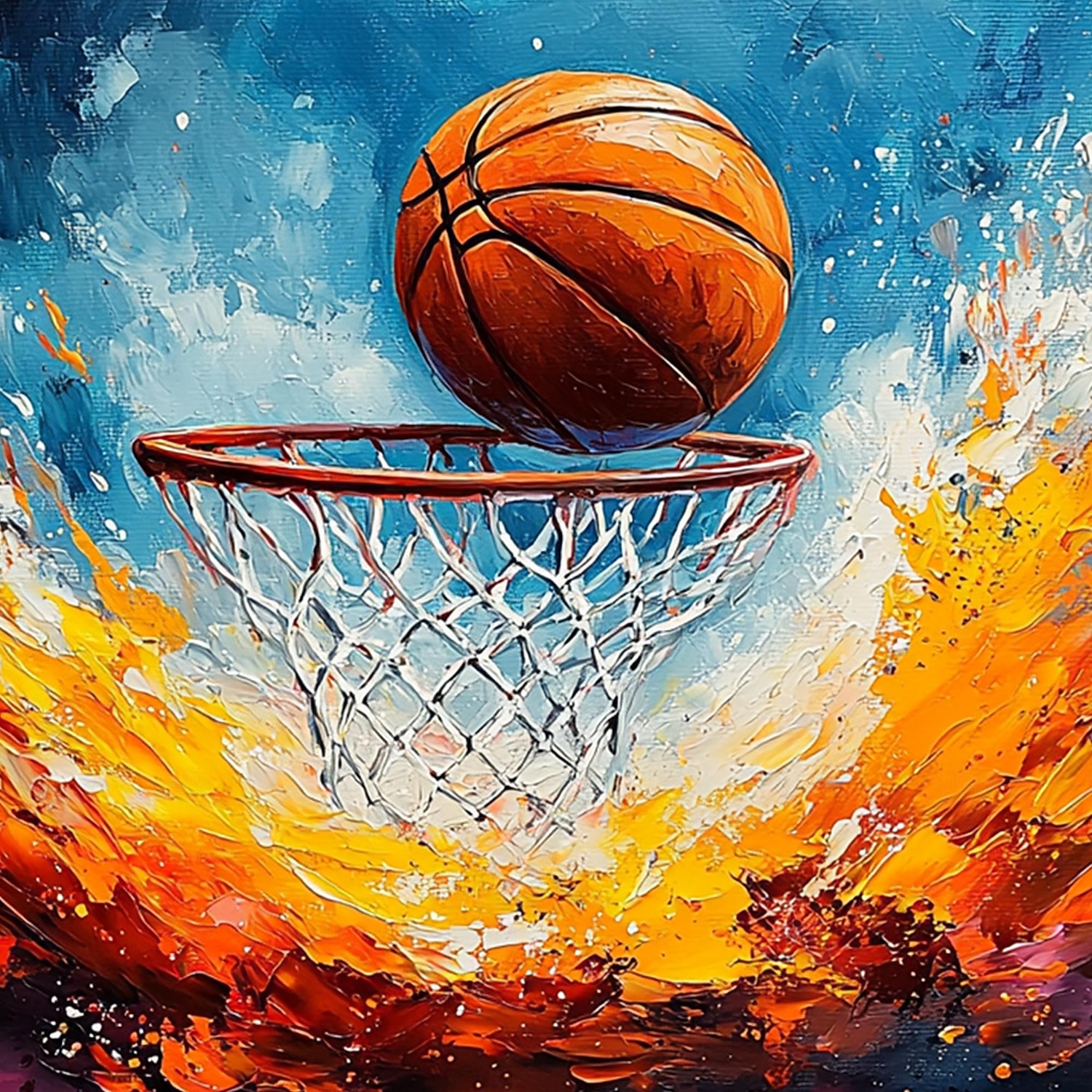 Pictură în ulei originală de sport de baschet realizată manual pe pânză artă de perete abstractă jucător de baschet pentru decorarea casei cu cadru întins/fără pictură cu cadru interior 2025 - $150.99 –P4