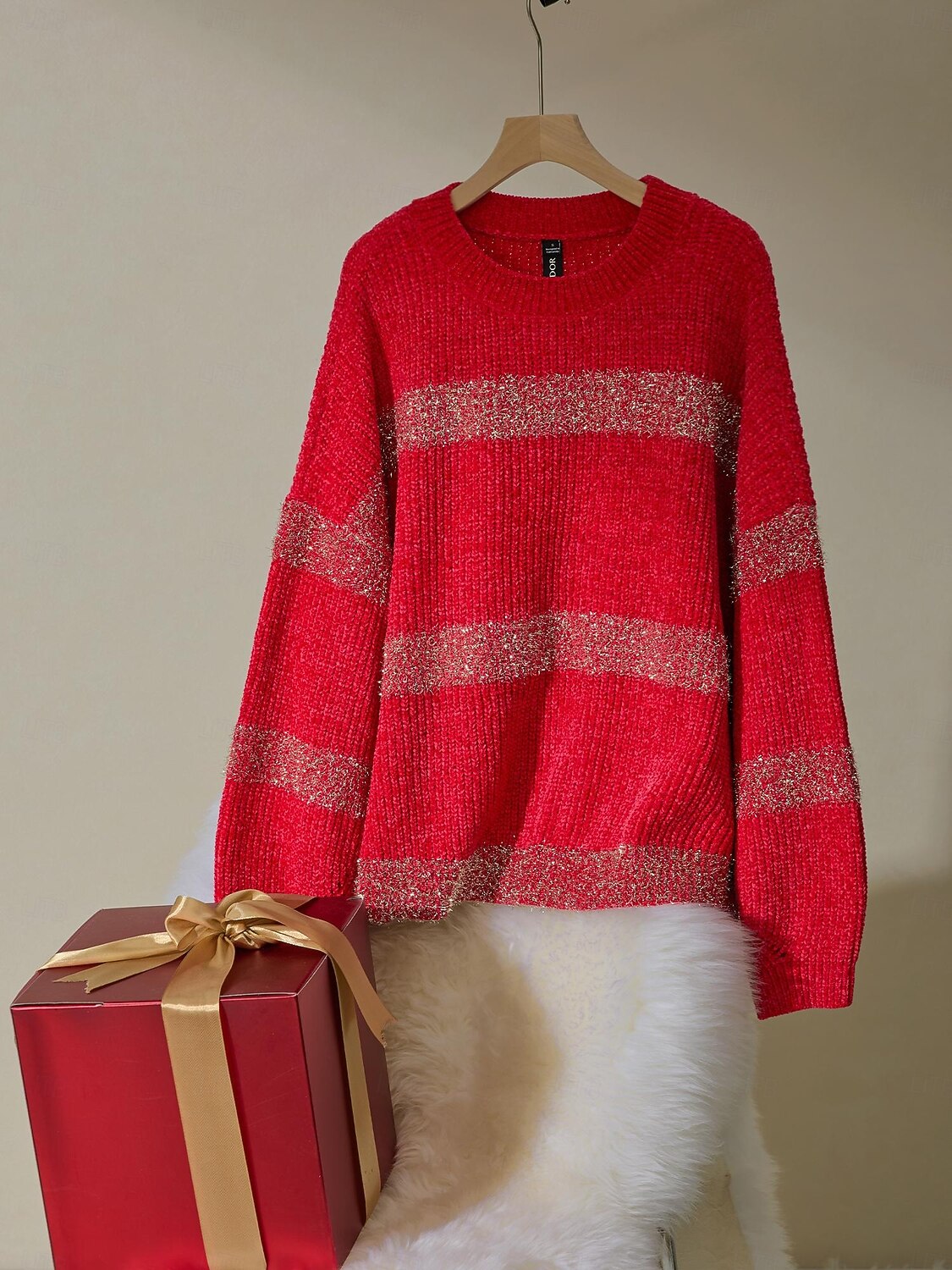 Per donna Felpa Girocollo A coste Maglia Ciniglia Manica normale Autunno inverno Informale Maglia Manica lunga Banda Rosa Rosso S M L del 2025 a $69.99 -P2