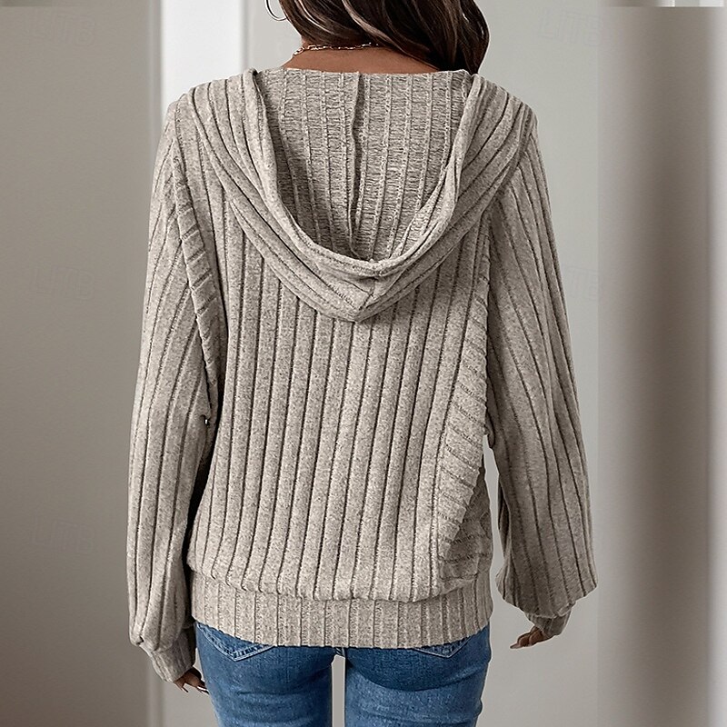 moletom feminino com capuz moletom casual simples rua diário moletom com capuz botões manga longa cáqui outono inverno de 2025 por $38.99 –P2