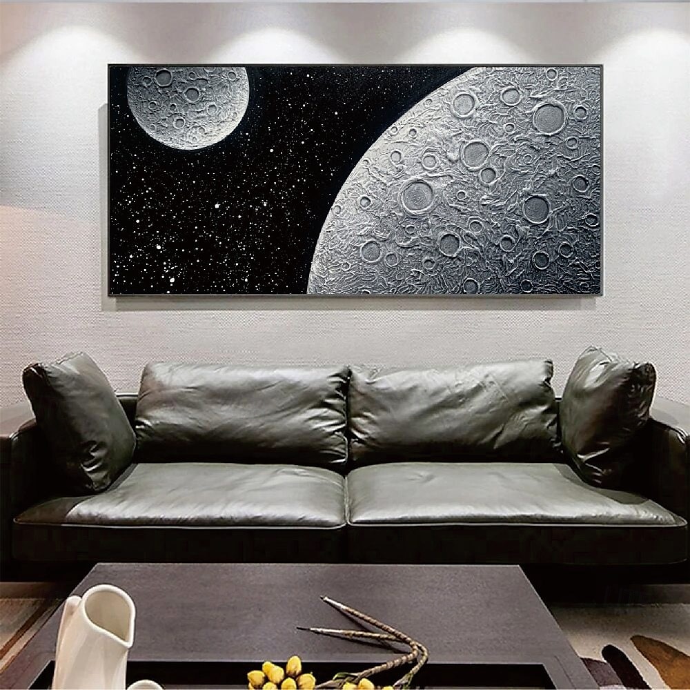 Peinture texturée blanche et noire peinte à la main, surdimensionnée, 3D, abstraite, au clair de lune, grande peinture minimaliste texturée noire et blanche pour décoration murale de salon, de chambre de 2025 ? $75.99 –P4